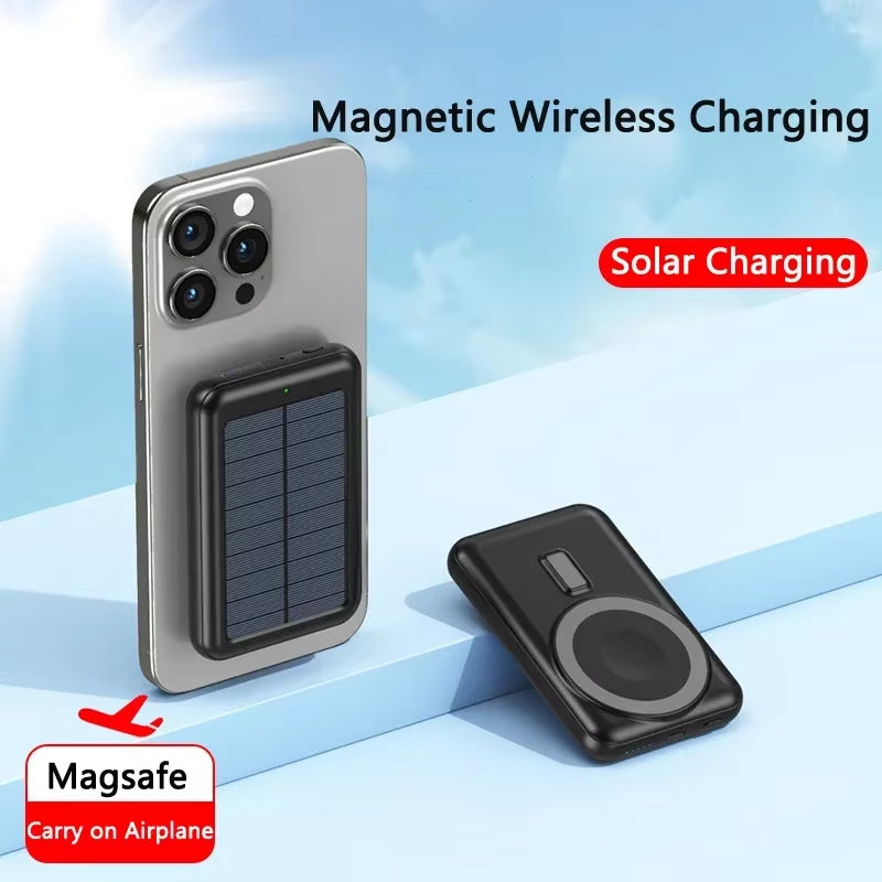 Solar Power Bank 20000Mah Magnetic Wireless Charger Magsafe Powerbank for Iphone 15 14 13 12 Mini Portable Charger Spare Battery