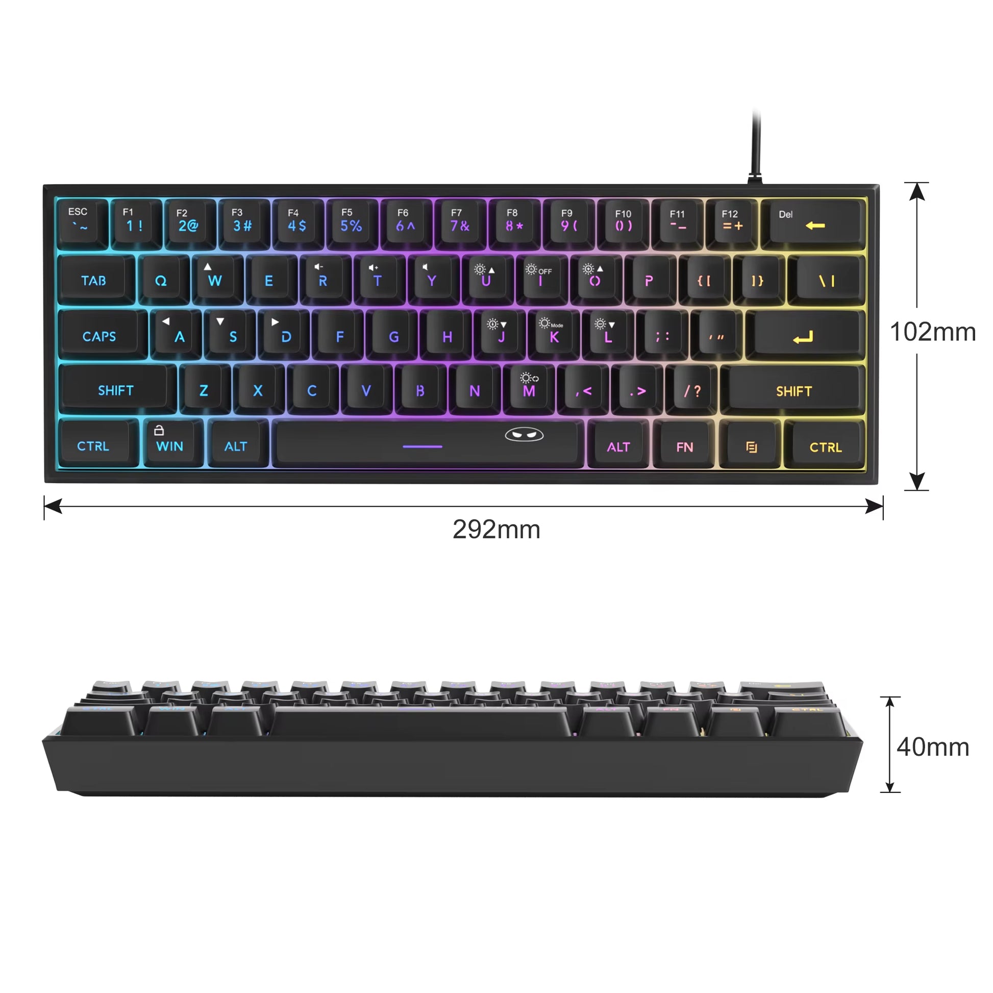 Mini 60% Gaming Keyboard, RGB Backlit 61 Key Ultra-Compact Keyboard, TS91 Ergonomic Waterproof Mechanical Feeling Office