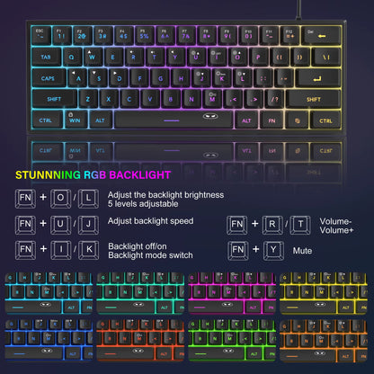 Mini 60% Gaming Keyboard, RGB Backlit 61 Key Ultra-Compact Keyboard, TS91 Ergonomic Waterproof Mechanical Feeling Office